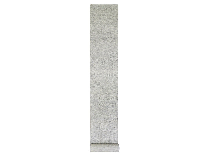 2'6" x 20'5" New Hand Knotted Grey Wool Runner Oriental Rug - MOA10279531