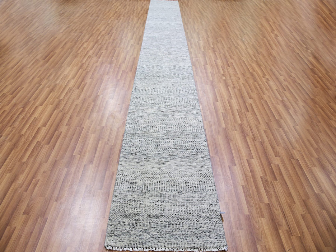 2'6" x 20'5" New Hand Knotted Grey Wool Runner Oriental Rug - MOA10279531