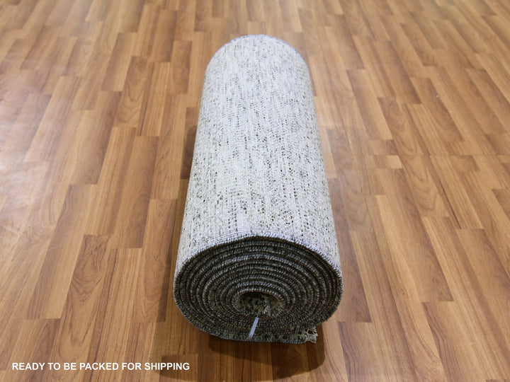 2'6" x 20'5" New Hand Knotted Grey Wool Runner Oriental Rug - MOA10279531