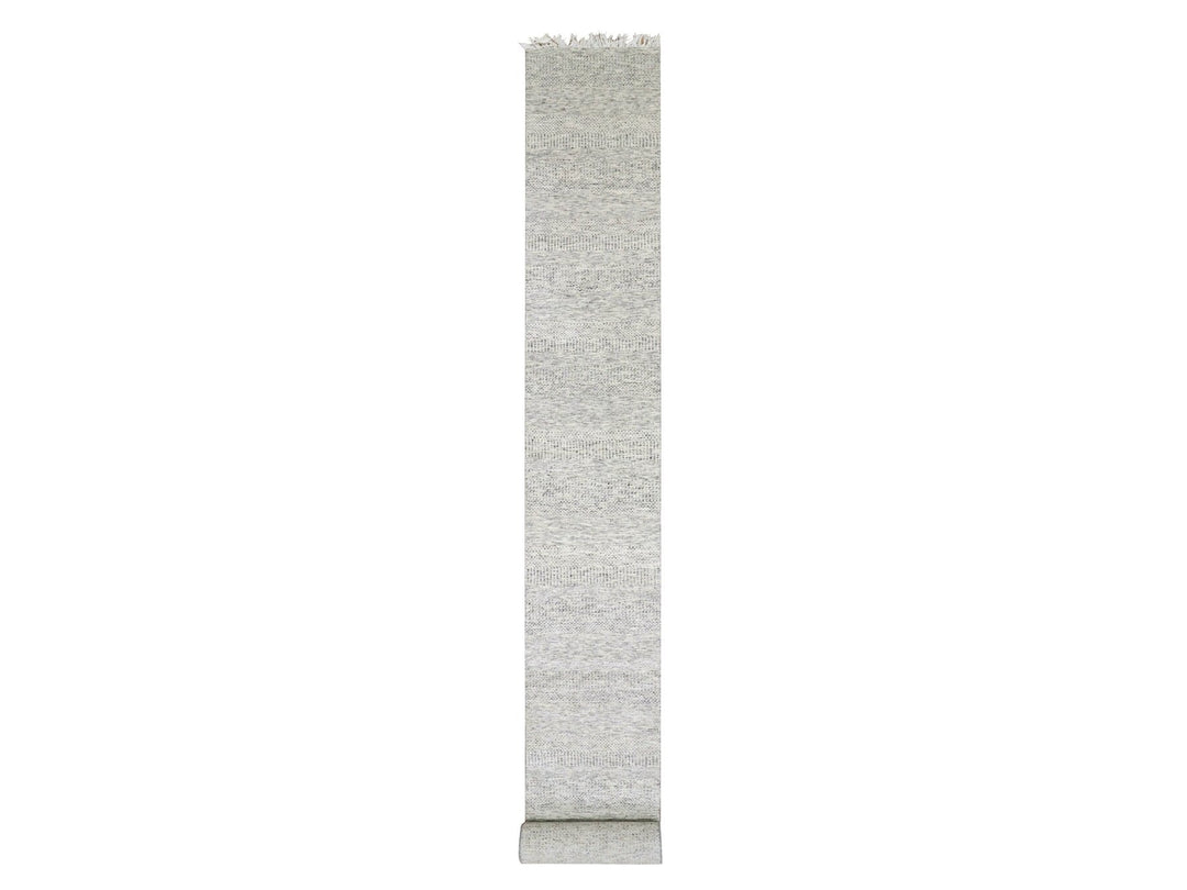 2'6" x 23'4" New Hand Knotted Grey Wool Runner Oriental Rug - MOA10279532