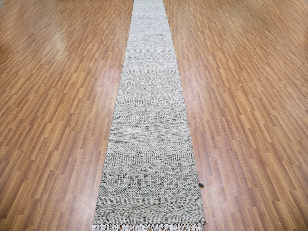 2'6" x 23'4" New Hand Knotted Grey Wool Runner Oriental Rug - MOA10279532