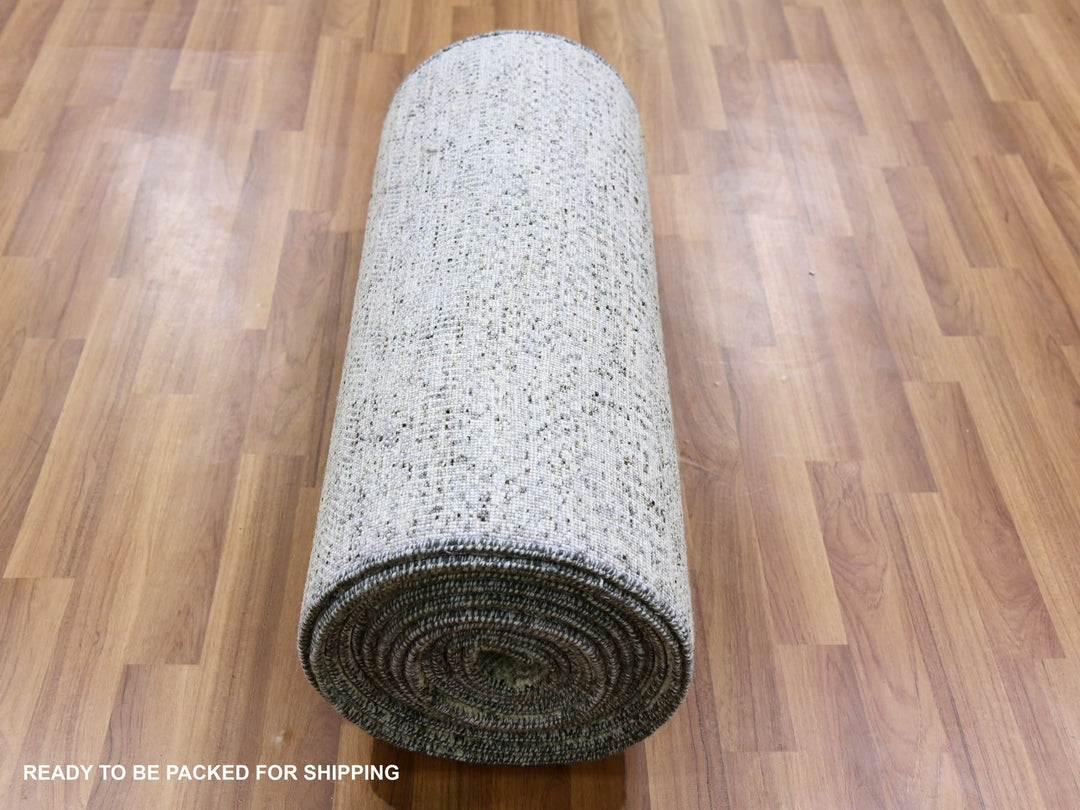 2'6" x 23'4" New Hand Knotted Grey Wool Runner Oriental Rug - MOA10279532