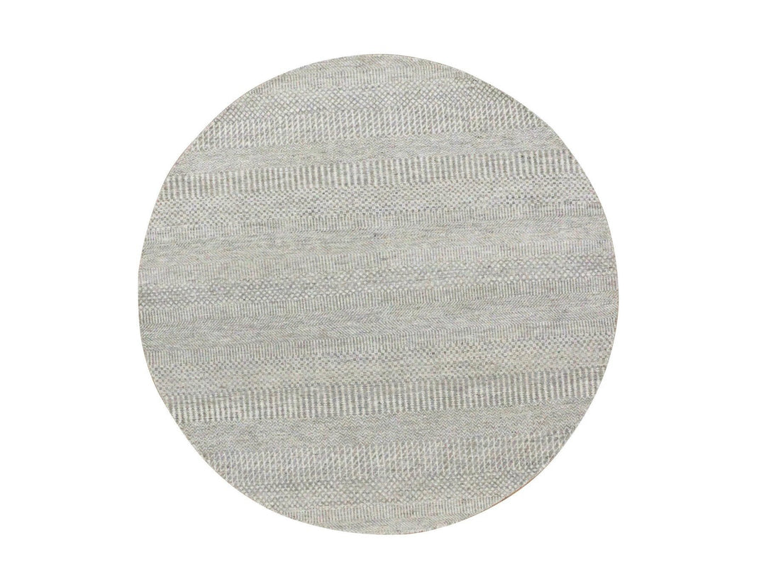 4'10" x 4'11" New Hand Knotted Grey Wool Round Oriental Rug - MOA10279544