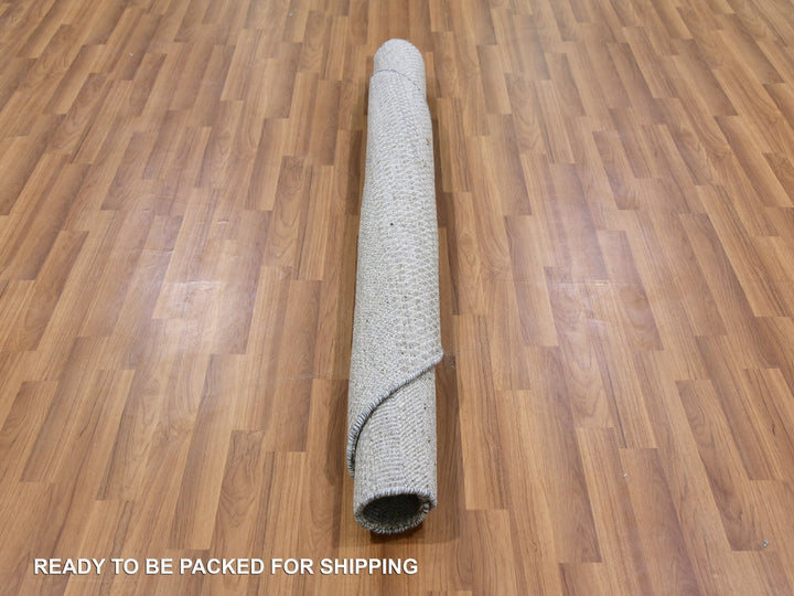 4'10" x 4'11" New Hand Knotted Grey Wool Round Oriental Rug - MOA10279544