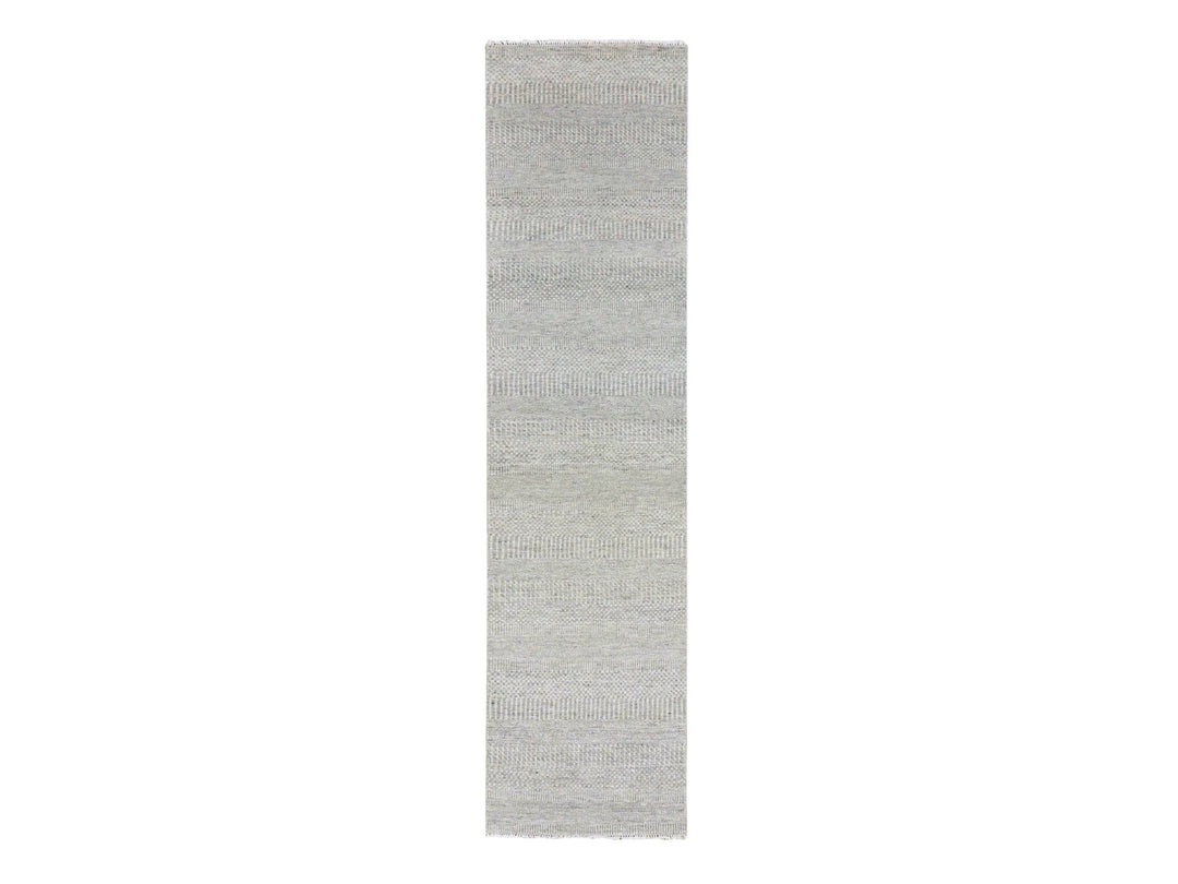 2'6" x 10'2" New Hand Knotted Grey Wool Runner Oriental Rug - MOA10279545