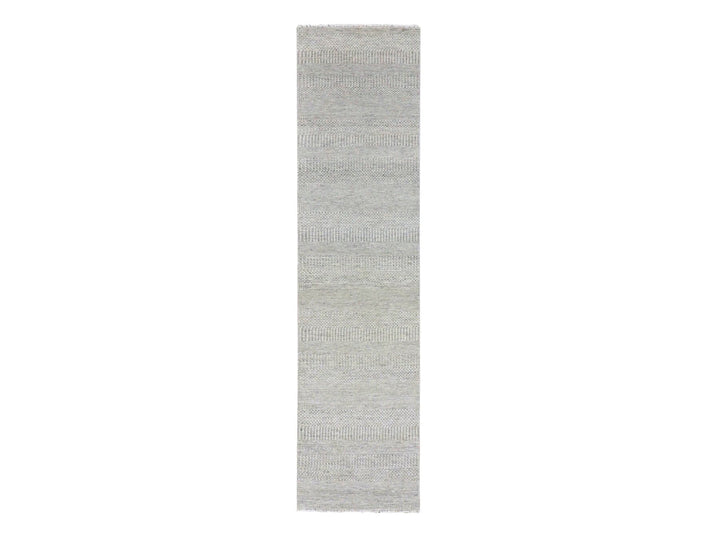 2'6" x 10'2" New Hand Knotted Grey Wool Runner Oriental Rug - MOA10279545