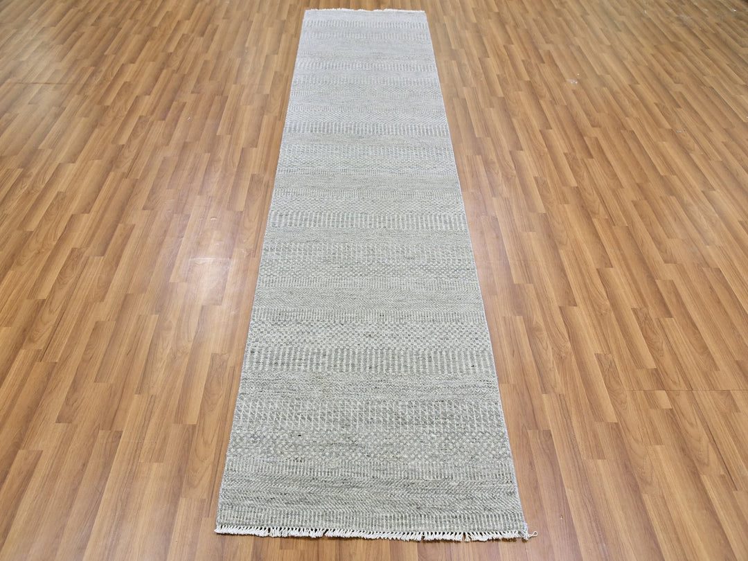 2'6" x 10'2" New Hand Knotted Grey Wool Runner Oriental Rug - MOA10279545