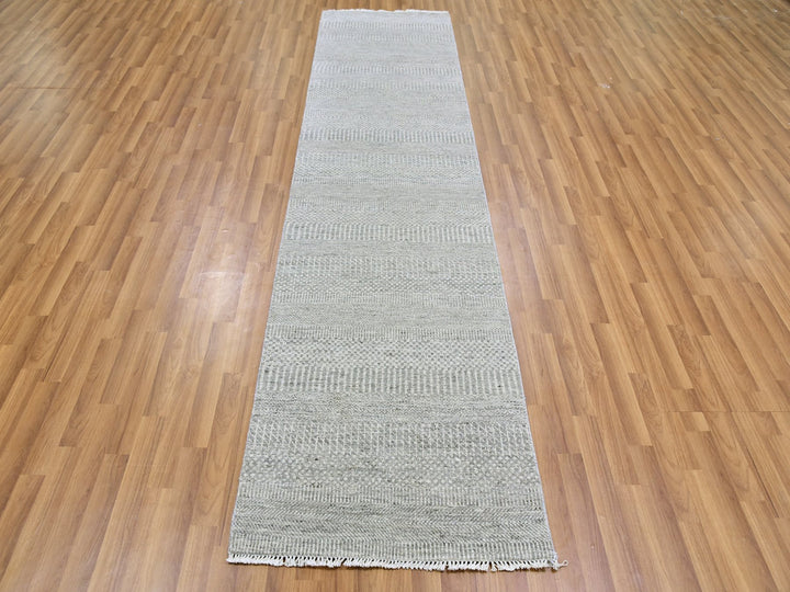 2'6" x 10'2" New Hand Knotted Grey Wool Runner Oriental Rug - MOA10279545