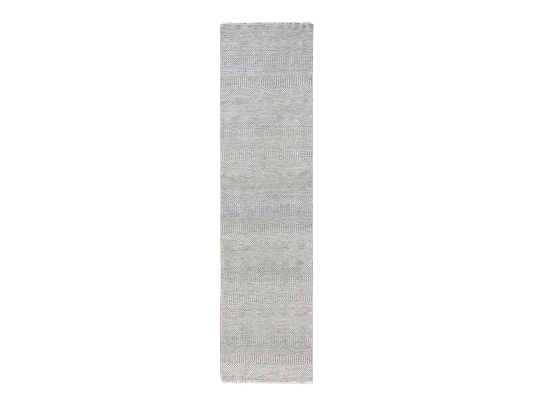 2'6" x 10'2" New Hand Knotted Grey Wool Runner Oriental Rug - MOA10279546