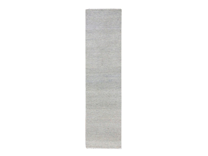 2'6" x 10'2" New Hand Knotted Grey Wool Runner Oriental Rug - MOA10279546