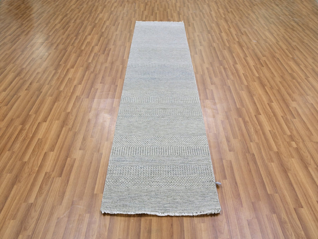 2'6" x 10'2" New Hand Knotted Grey Wool Runner Oriental Rug - MOA10279546