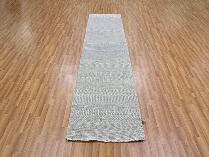 2'6" x 10'2" New Hand Knotted Grey Wool Runner Oriental Rug - MOA10279546