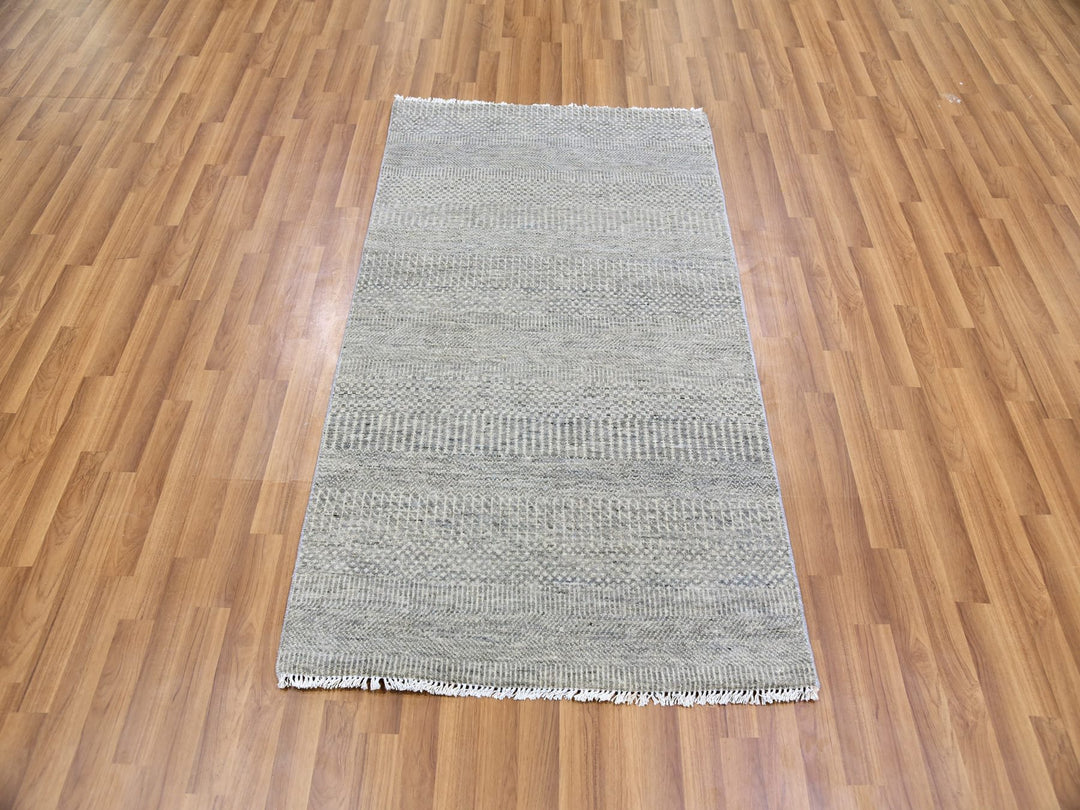 3'0" x 5'3" New Hand Knotted Grey Wool Rectangle Oriental Rug - MOA10279552