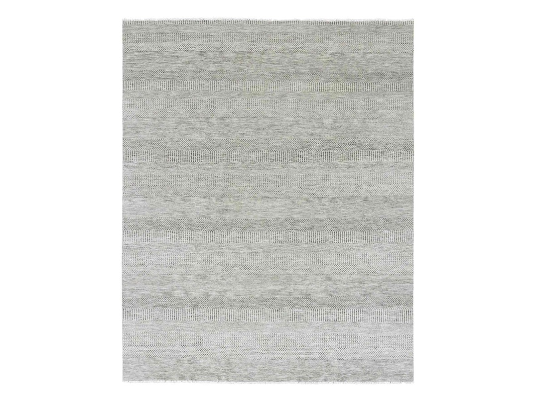 8'0" x 10'0" New Hand Knotted Grey Wool Rectangle Oriental Rug - MOA10279558