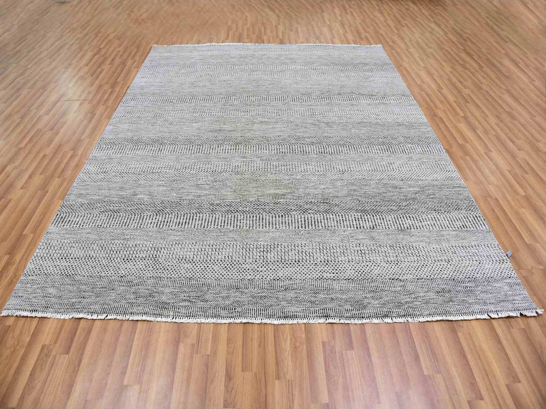 8'0" x 10'0" New Hand Knotted Grey Wool Rectangle Oriental Rug - MOA10279558