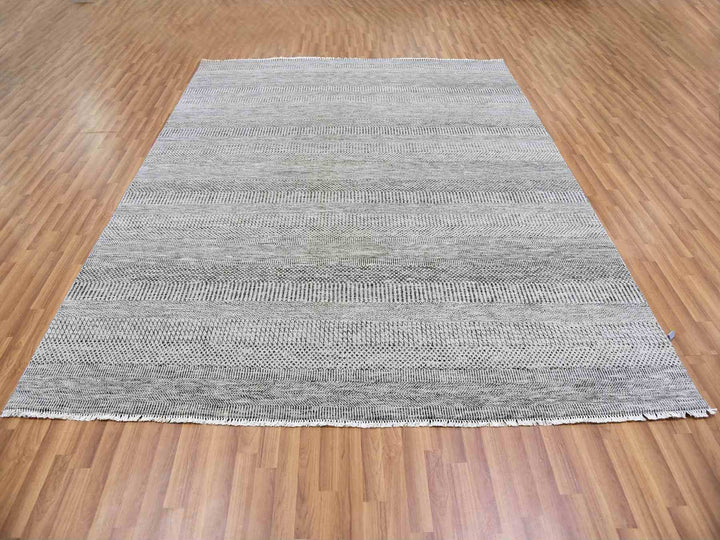8'0" x 10'0" New Hand Knotted Grey Wool Rectangle Oriental Rug - MOA10279558