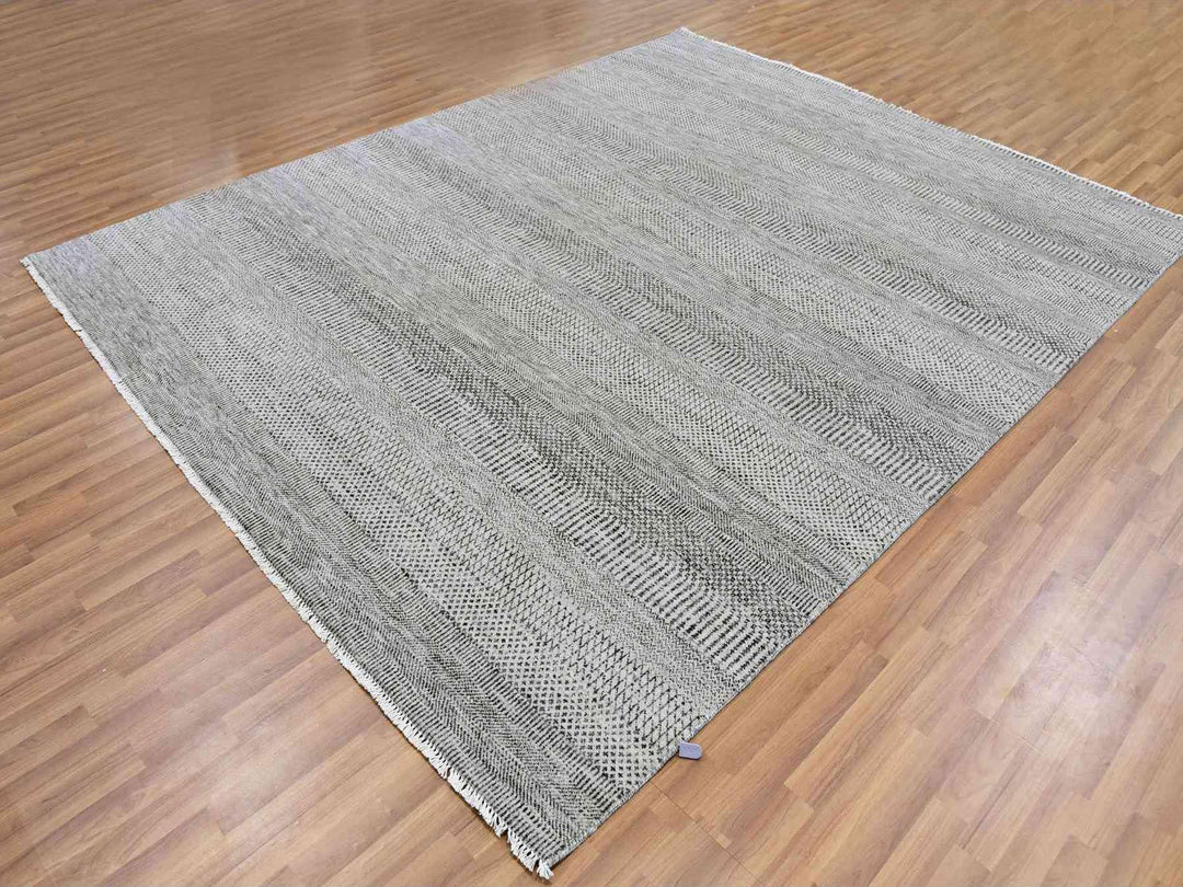 8'0" x 10'0" New Hand Knotted Grey Wool Rectangle Oriental Rug - MOA10279558