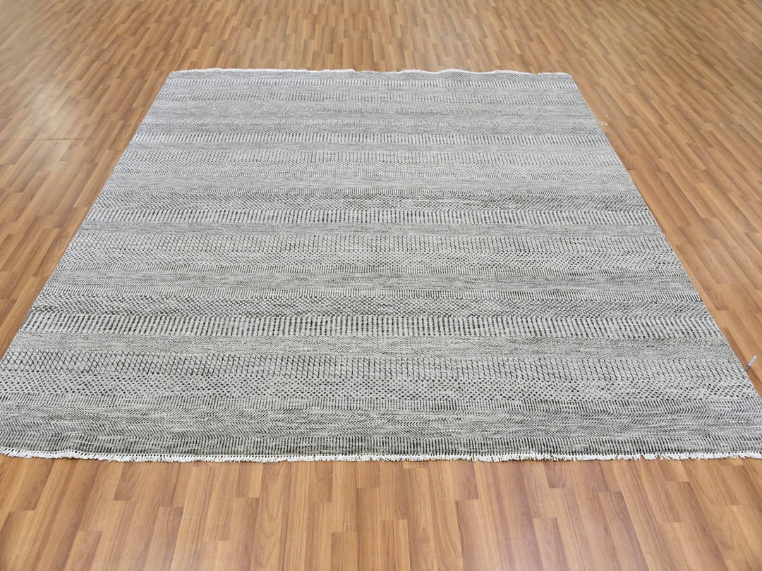 7'11" x 8'1" New Hand Knotted Grey Wool Square Oriental Rug - MOA10279559