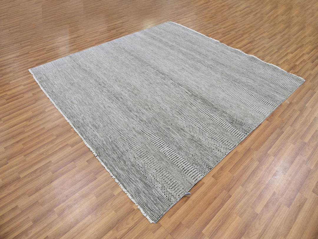 7'11" x 8'1" New Hand Knotted Grey Wool Square Oriental Rug - MOA10279559