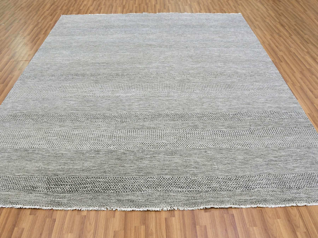 9'11" x 10'3" New Hand Knotted Grey Wool Square Oriental Rug - MOA10279561