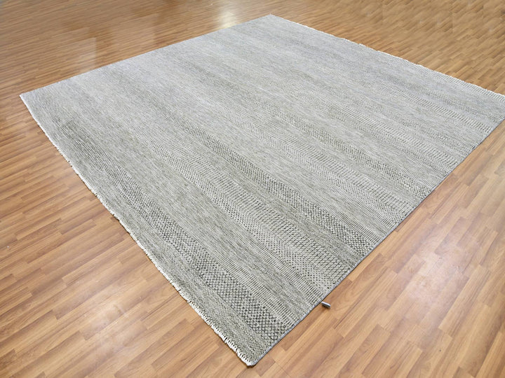 9'11" x 10'3" New Hand Knotted Grey Wool Square Oriental Rug - MOA10279561