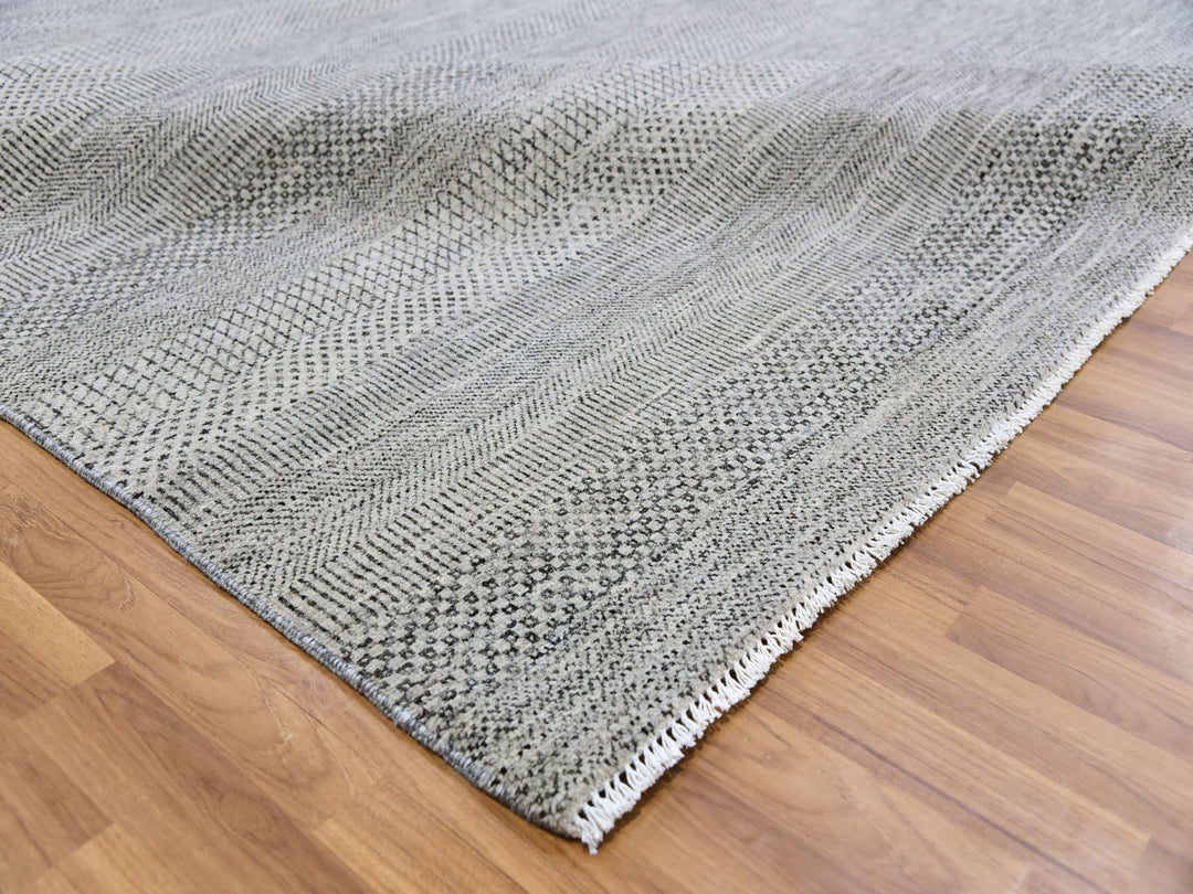 9'11" x 10'3" New Hand Knotted Grey Wool Square Oriental Rug - MOA10279561