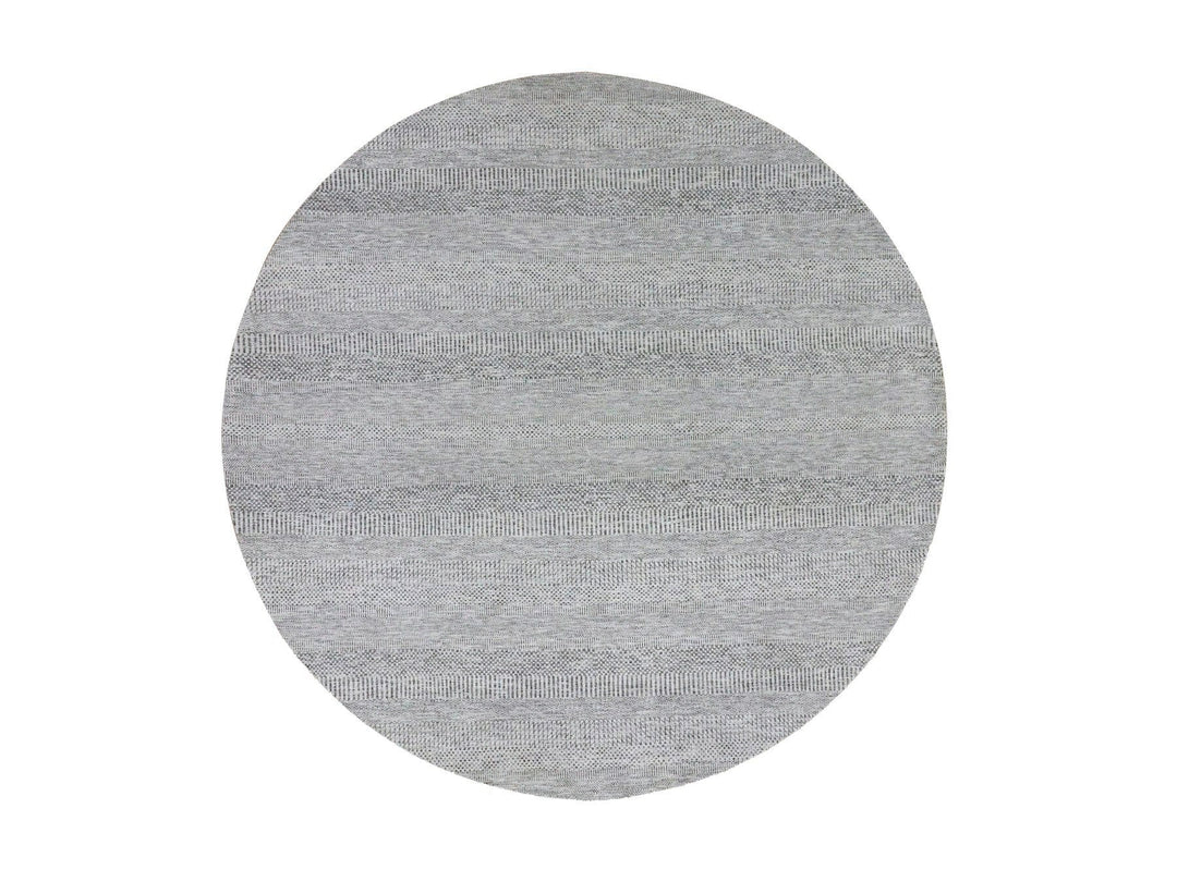 9'8" x 9'9" New Hand Knotted Grey Wool Round Oriental Rug - MOA10279563