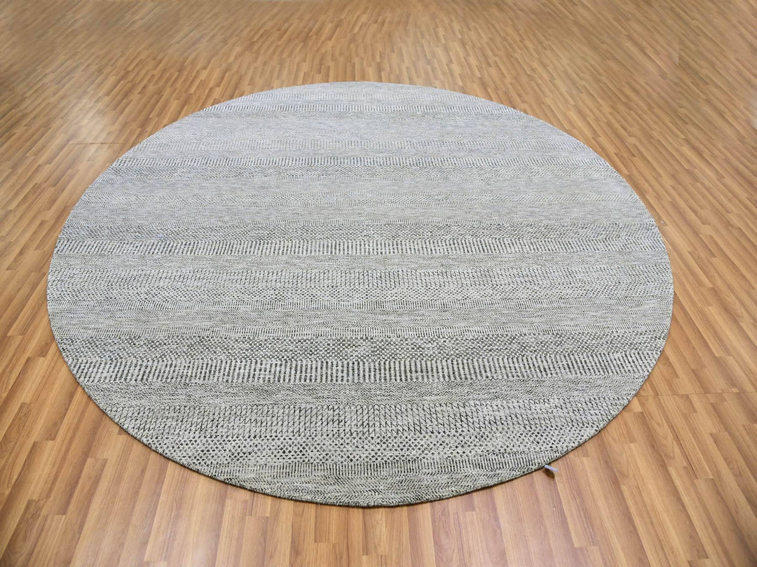 9'8" x 9'9" New Hand Knotted Grey Wool Round Oriental Rug - MOA10279563