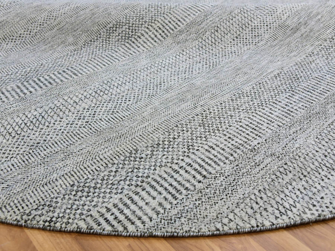9'8" x 9'9" New Hand Knotted Grey Wool Round Oriental Rug - MOA10279563