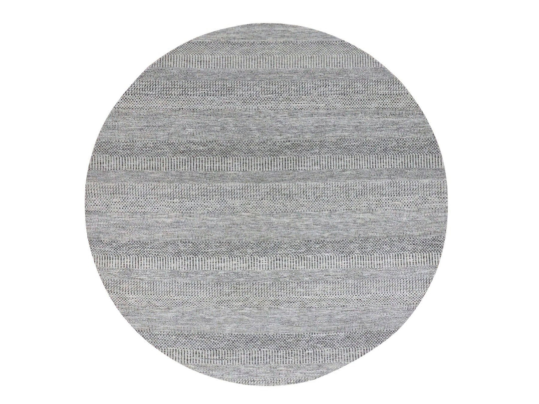 7'9" x 7'9" New Hand Knotted Grey Wool Round Oriental Rug - MOA10279564