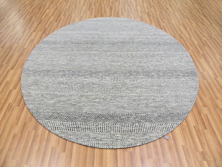7'9" x 7'9" New Hand Knotted Grey Wool Round Oriental Rug - MOA10279564