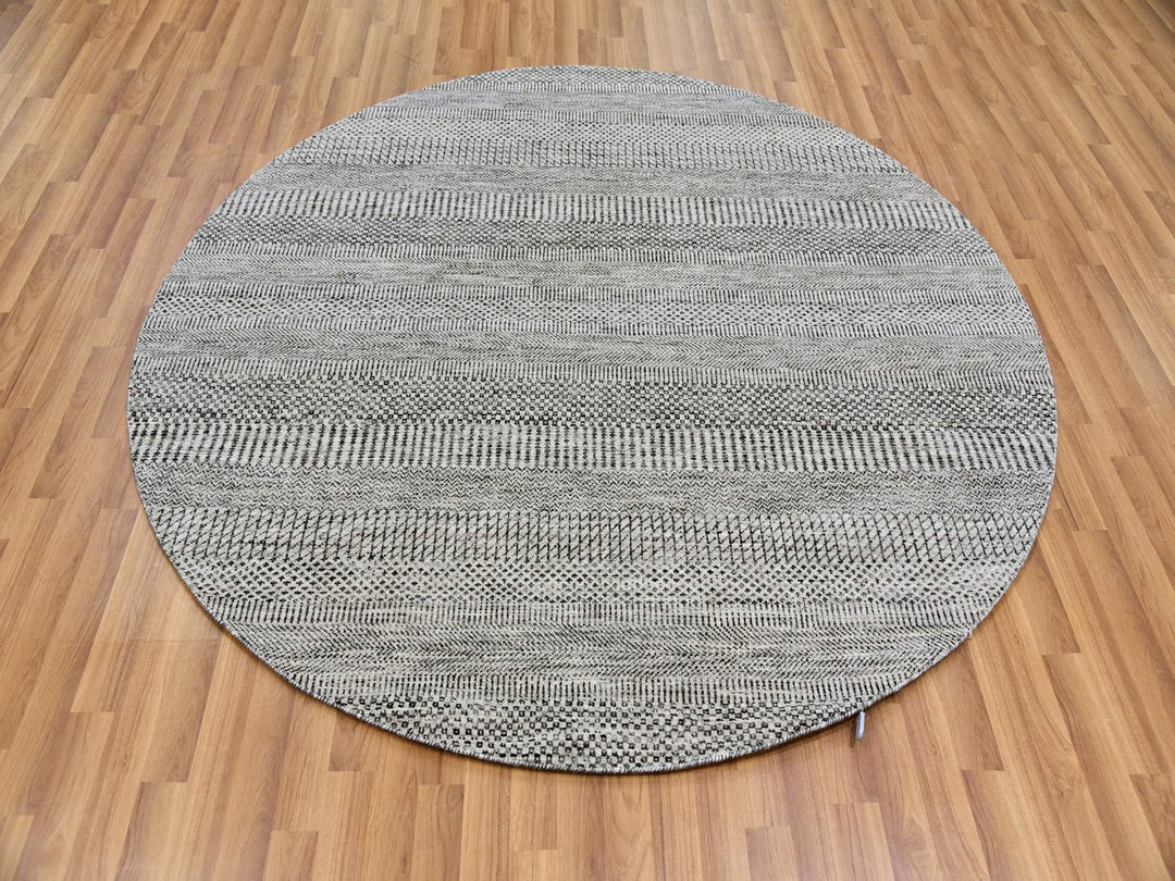 6'1" x 6'0" New Hand Knotted Grey Wool Round Oriental Rug - MOA10279566