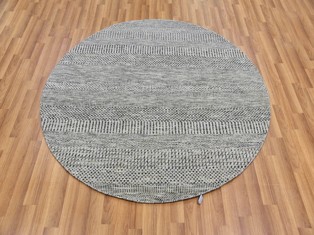 4'9" x 4'10" New Hand Knotted Grey Wool Round Oriental Rug - MOA10279567
