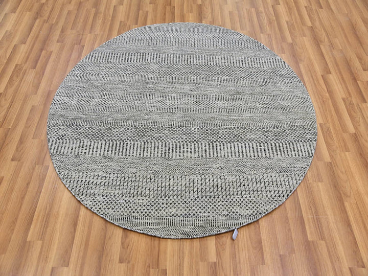 4'9" x 4'10" New Hand Knotted Grey Wool Round Oriental Rug - MOA10279567