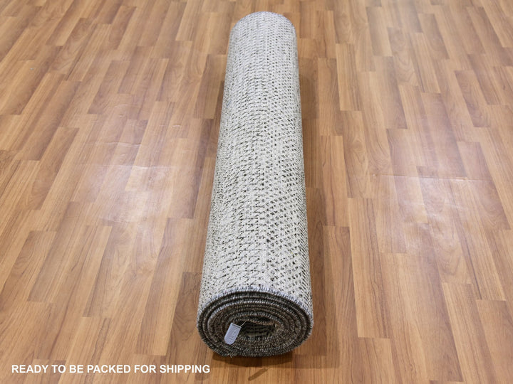 4'1" x 12'1" New Hand Knotted Grey Wool Runner Oriental Rug - MOA10279568