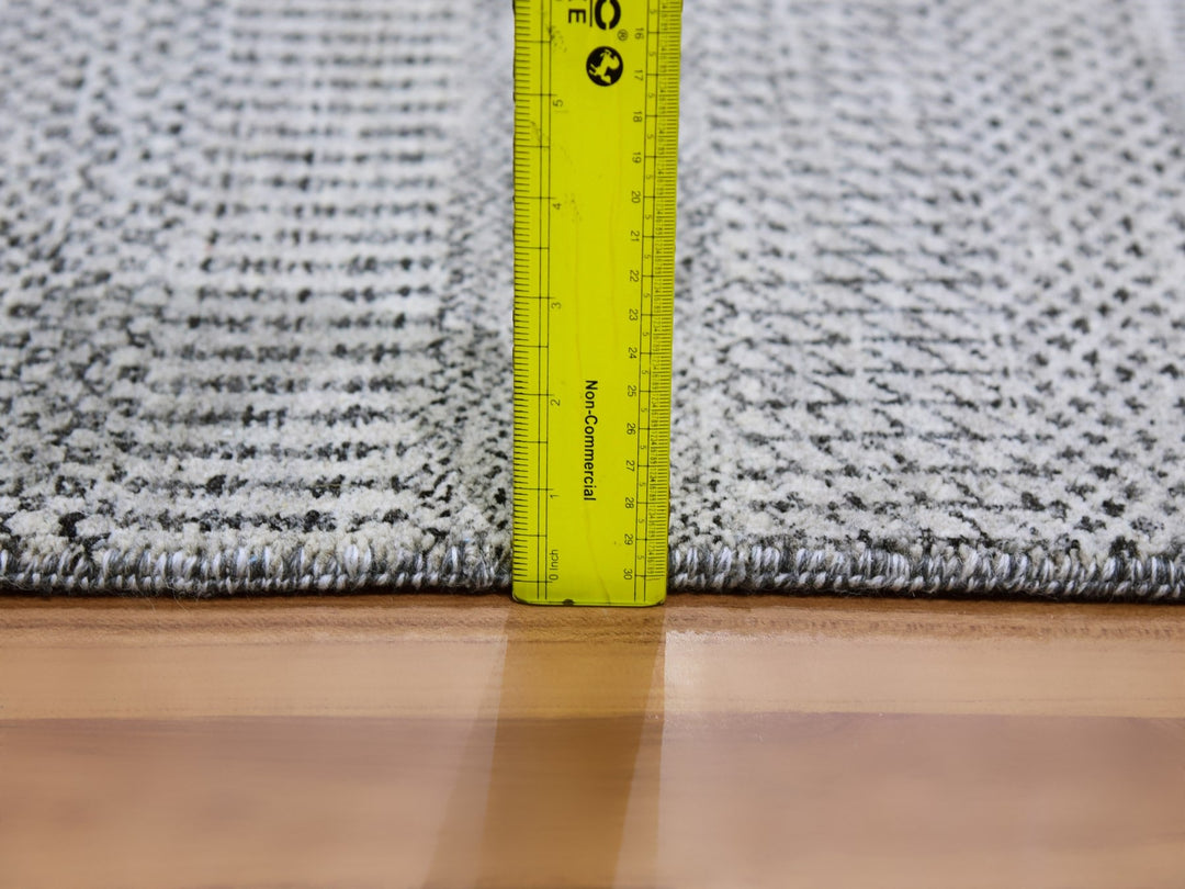 4'1" x 12'1" New Hand Knotted Grey Wool Runner Oriental Rug - MOA10279568