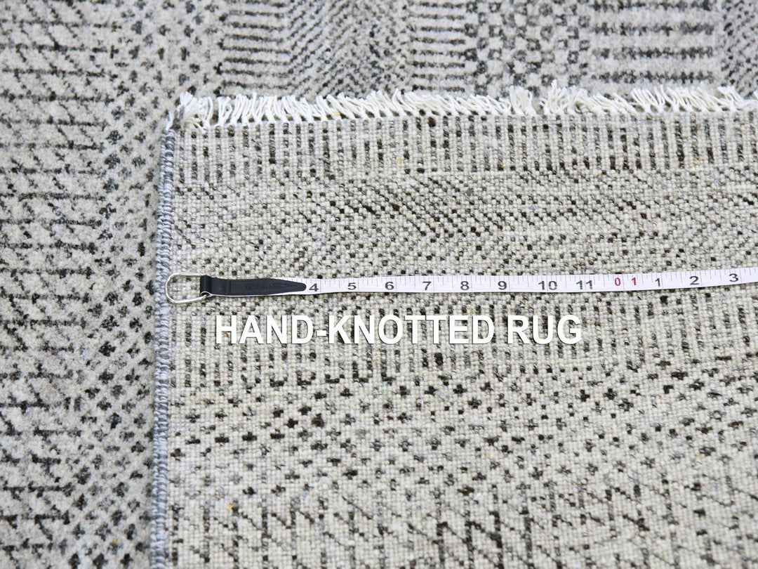 4'1" x 12'1" New Hand Knotted Grey Wool Runner Oriental Rug - MOA10279568