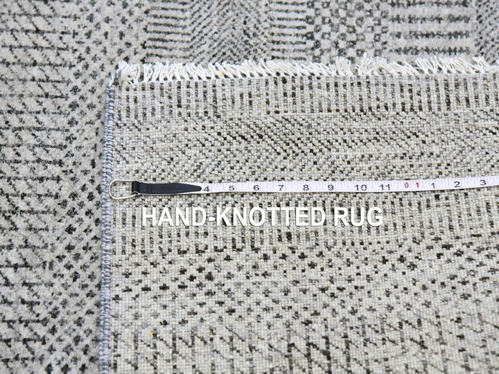 4'1" x 12'1" New Hand Knotted Grey Wool Runner Oriental Rug - MOA10279568