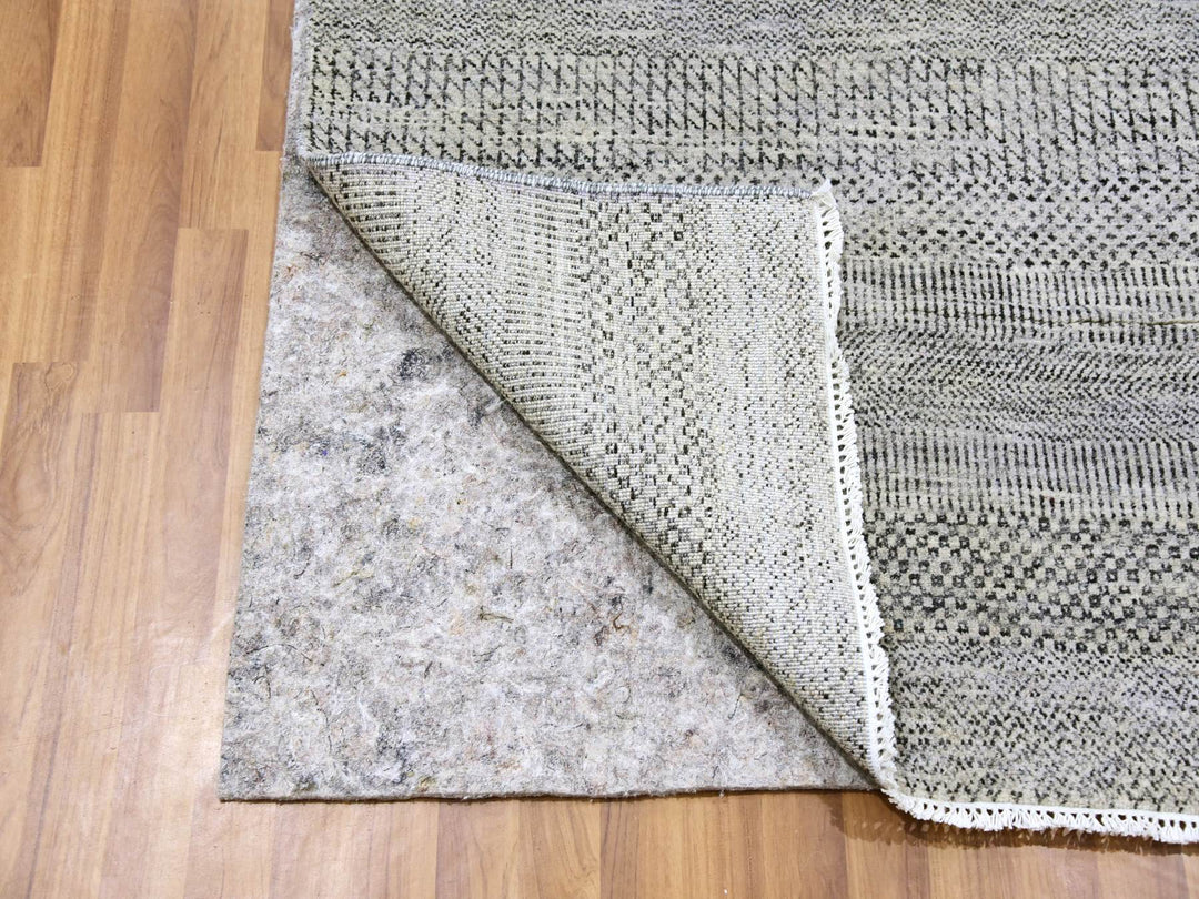 4'1" x 12'1" New Hand Knotted Grey Wool Runner Oriental Rug - MOA10279569