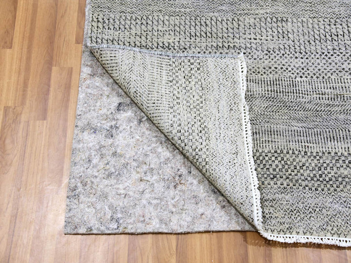 4'1" x 12'1" New Hand Knotted Grey Wool Runner Oriental Rug - MOA10279569