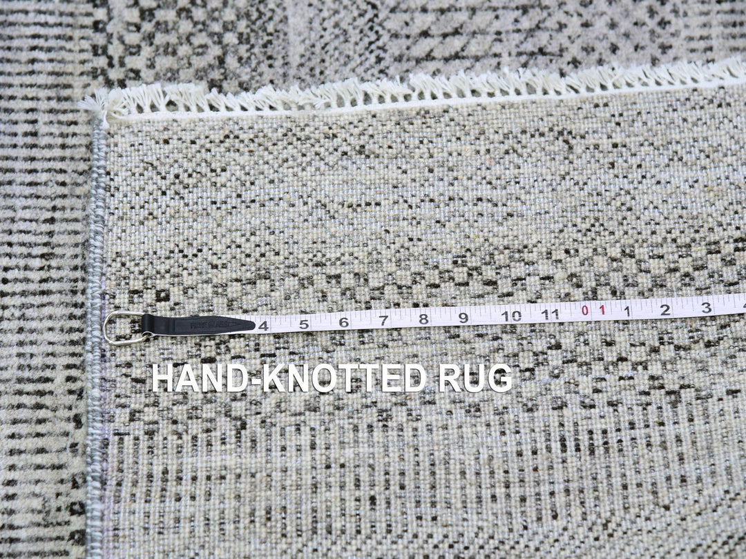 4'1" x 12'1" New Hand Knotted Grey Wool Runner Oriental Rug - MOA10279569