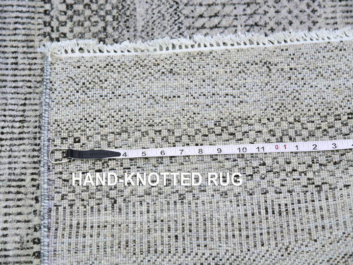 4'1" x 12'1" New Hand Knotted Grey Wool Runner Oriental Rug - MOA10279569