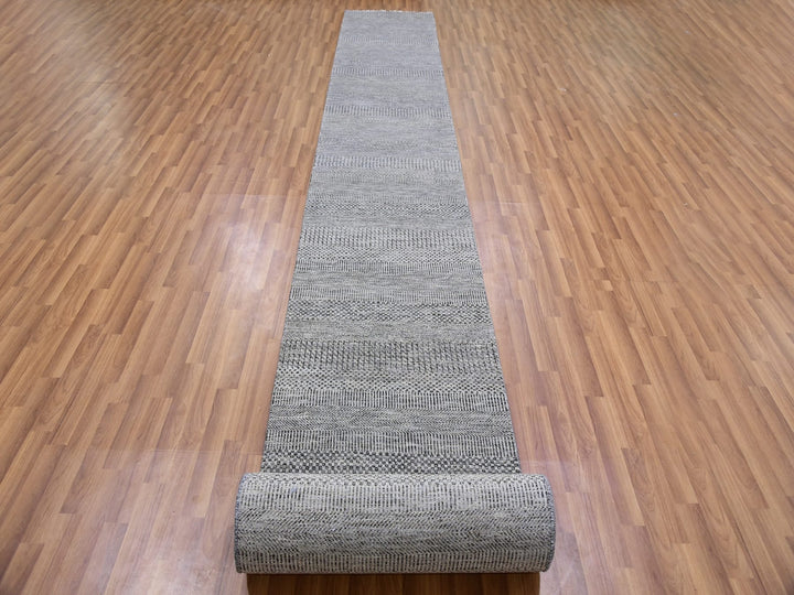 2'5" x 24'3" New Hand Knotted Grey Wool Runner Oriental Rug - MOA10279570