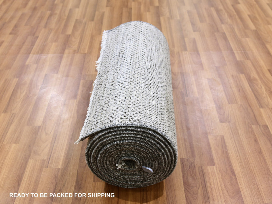 2'5" x 24'3" New Hand Knotted Grey Wool Runner Oriental Rug - MOA10279570