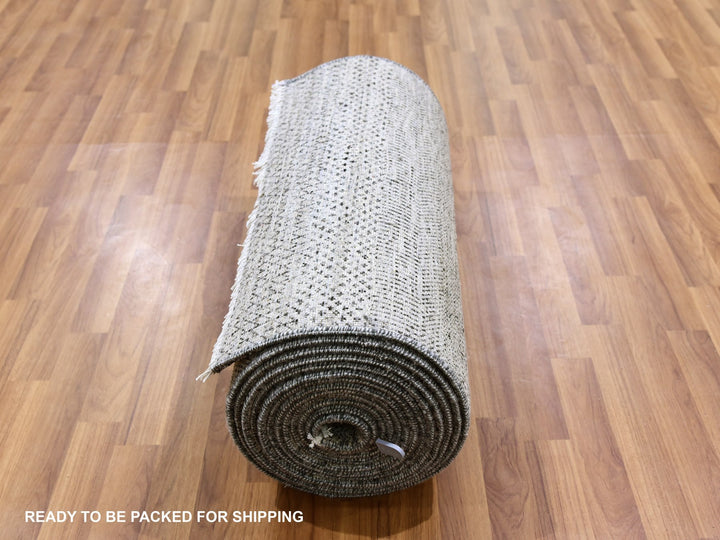 2'5" x 24'3" New Hand Knotted Grey Wool Runner Oriental Rug - MOA10279570