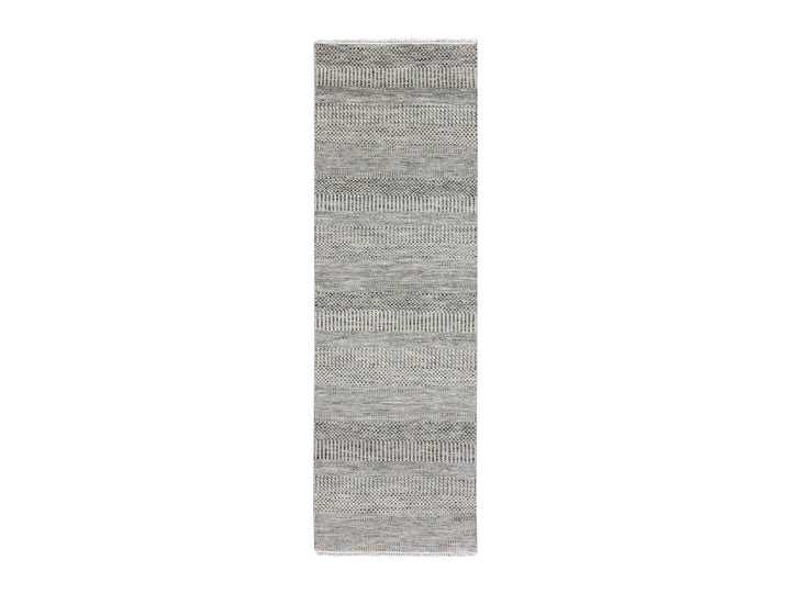 2'7" x 8'0" New Hand Knotted Grey Wool Runner Oriental Rug - MOA10279574