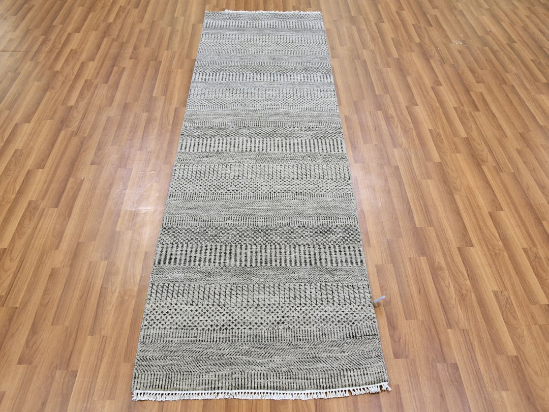2'7" x 8'0" New Hand Knotted Grey Wool Runner Oriental Rug - MOA10279574