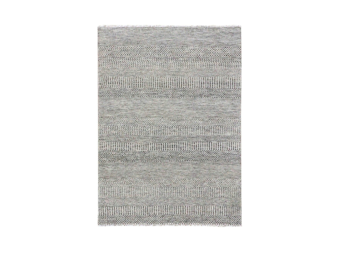 4'2" x 6'1" New Hand Knotted Grey Wool Rectangle Oriental Rug - MOA10279576