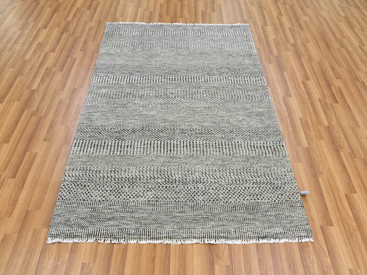 4'2" x 6'1" New Hand Knotted Grey Wool Rectangle Oriental Rug - MOA10279576