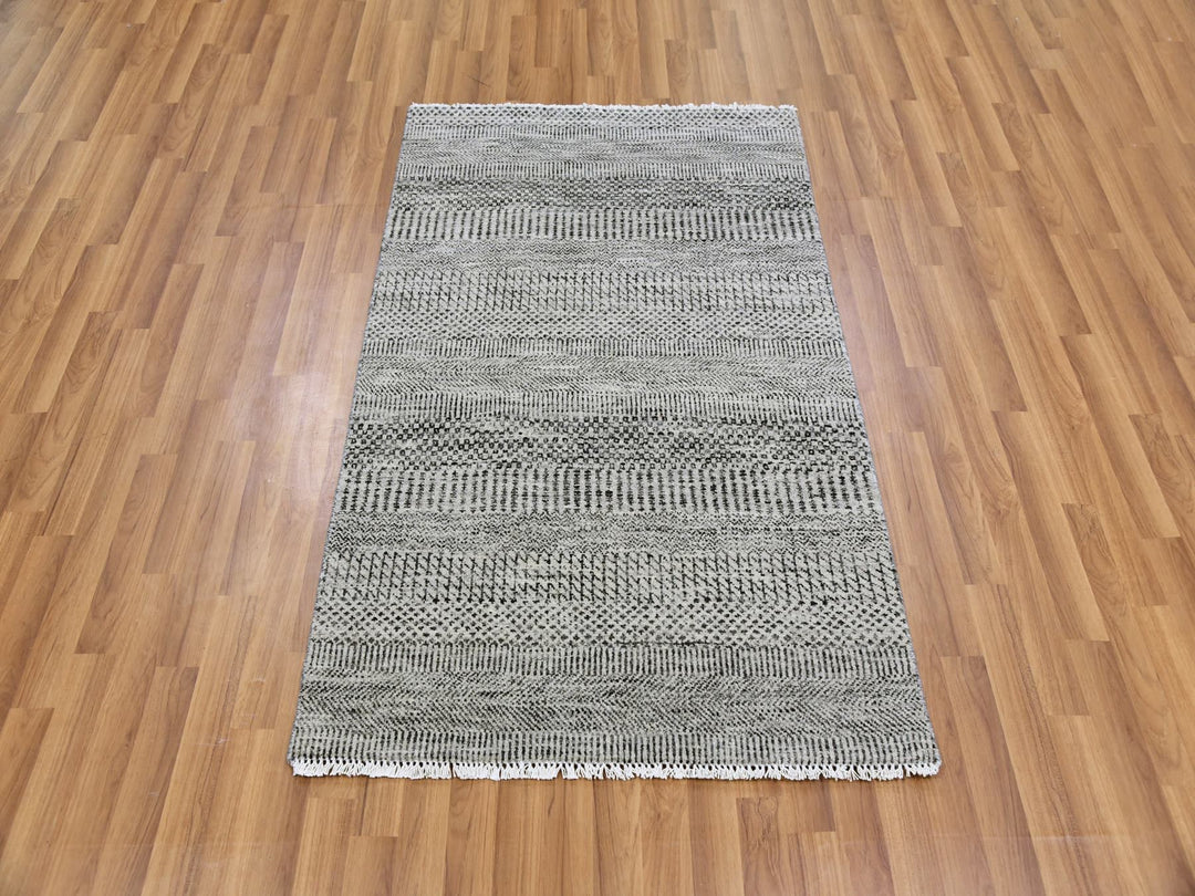 3'0" x 4'9" New Hand Knotted Grey Wool Rectangle Oriental Rug - MOA10279577